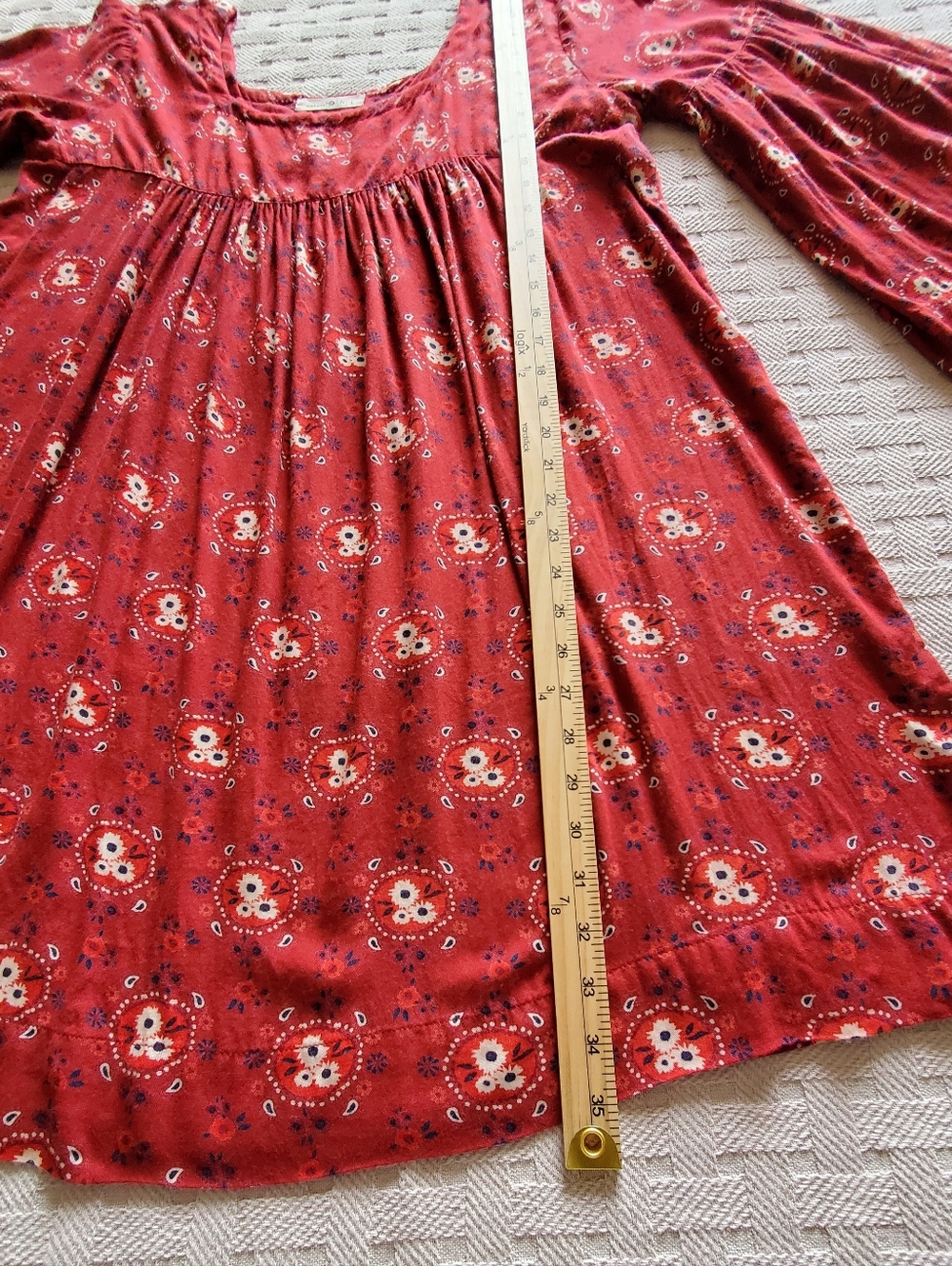 NATURAL LIFE Maroon Floral Reese Boho Smocked Tunic Mini Dress - Picture 9 of 11